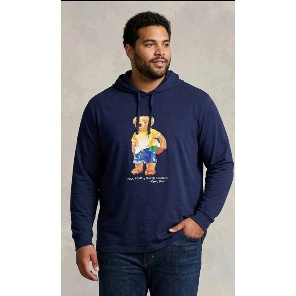 Polo Ralph Lauren Hoodie Jersey 2XL Blue Big Polo Bear Beach Ball Long Sleeve